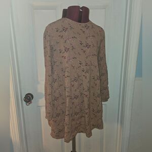 American Eagle Earthy Floral Semi Backless Long Sleeve Boho Tunic XS
